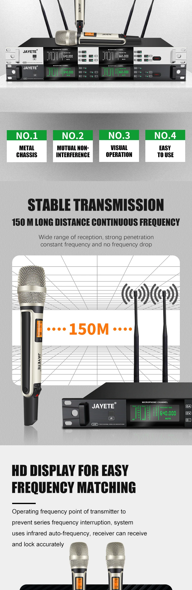 Professional Performance True Diversity Microphone 200 Frequency 2 Handheld Smart Touch Screen