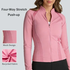 Push-up New Activewear Breathable Women Cloth Rose Blossom Four-Way Stretch Recycled Fabric Pilates Mesh Design Yoga Jacket
