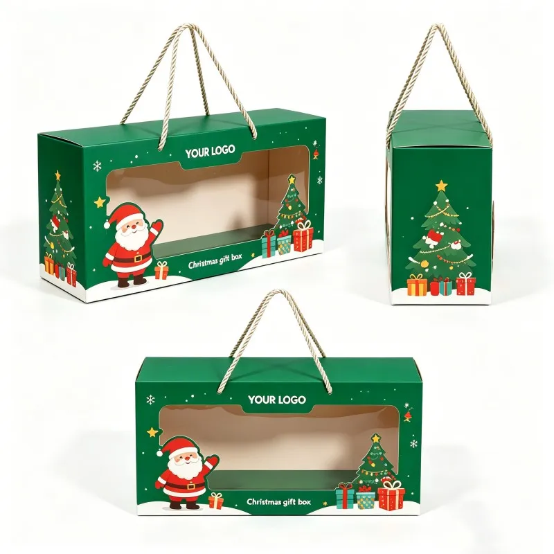 Caja de regalo personalizada para cupcakes navideños, fabricada con materiales reciclados al por mayor; caja de alta calidad para pasteles de fiesta y caja de regalo navideña con ventana