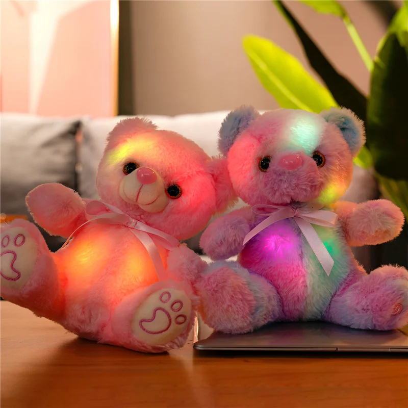22cm Rainbow LED Teddy Bear Creative Light-Up Soft Plush Toy Super Soft Long Plush Animal Free Shipping