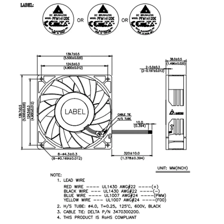 Delta PFC1412HE-00 14038 12V Fan - High Speed Cooling Solutions