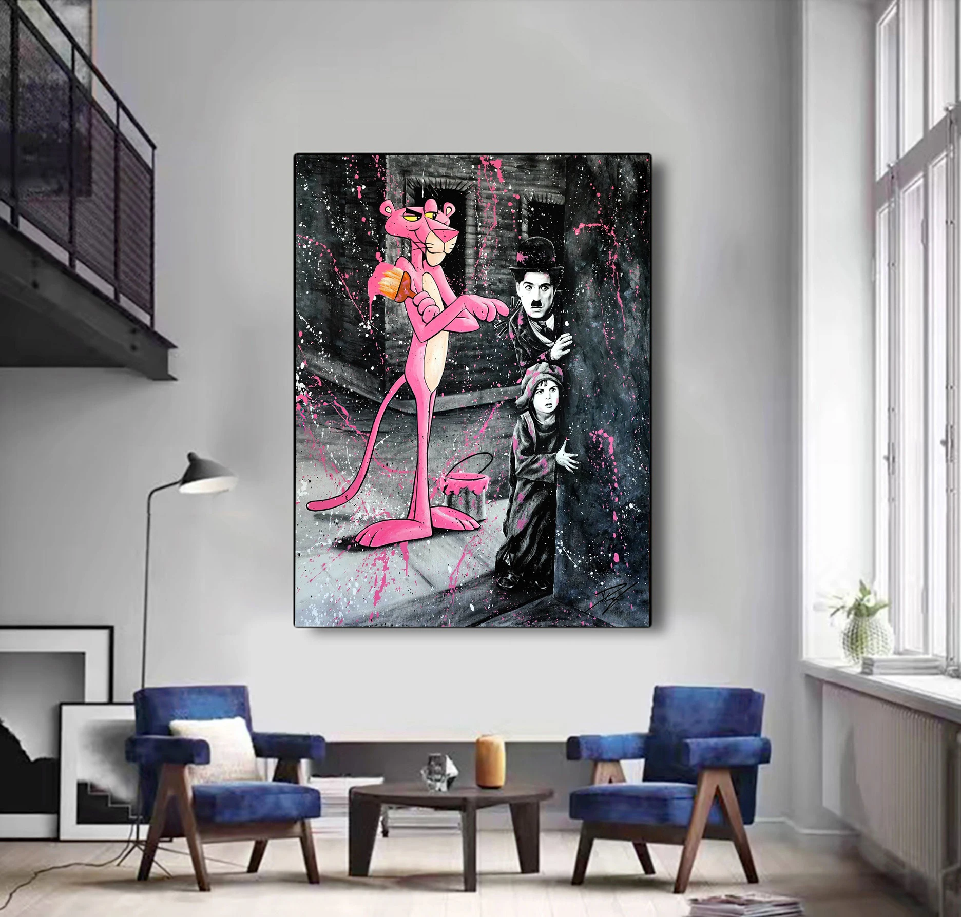Abstract Colorful Cartoon Pink Animal Pop Art Wall Pictures and Canvas Painting for Home Decor Living Room Decoration