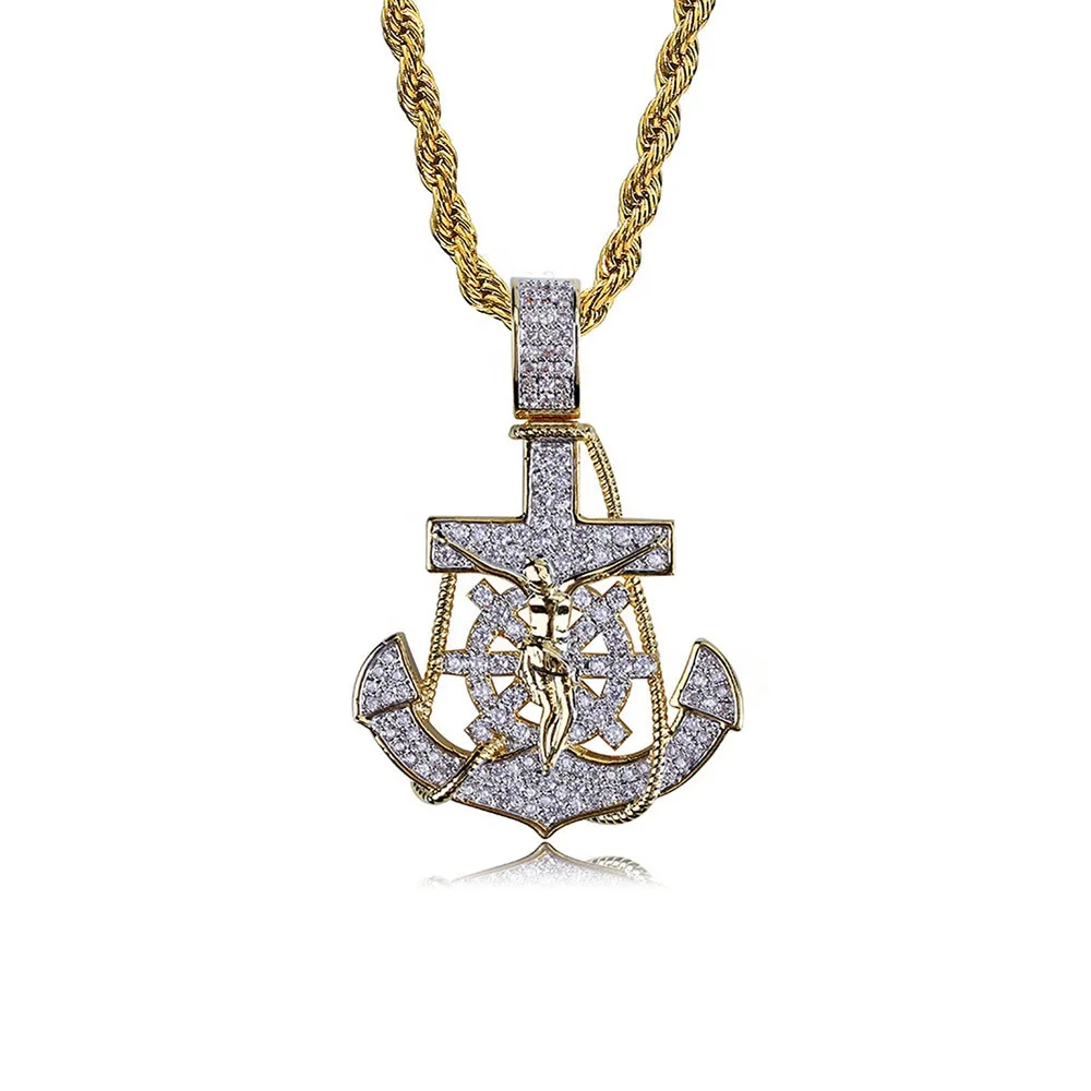 Iced Out Women Hip Hop 14k Gold Anchor 