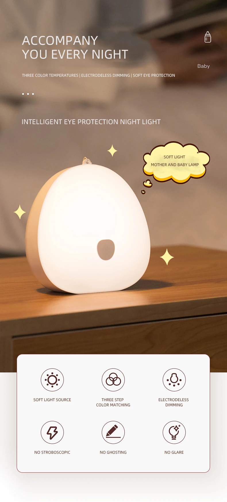 Portable Bedroom Decoration Touch dimming Sensor USB Rechargeable Lamp Warm Soft LED Night Light details