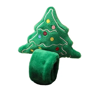 Hand-Plush Christmas Tree Elk Slap Bracelet Snap Bracelet Plush Toys Gift with PP Cotton Filling