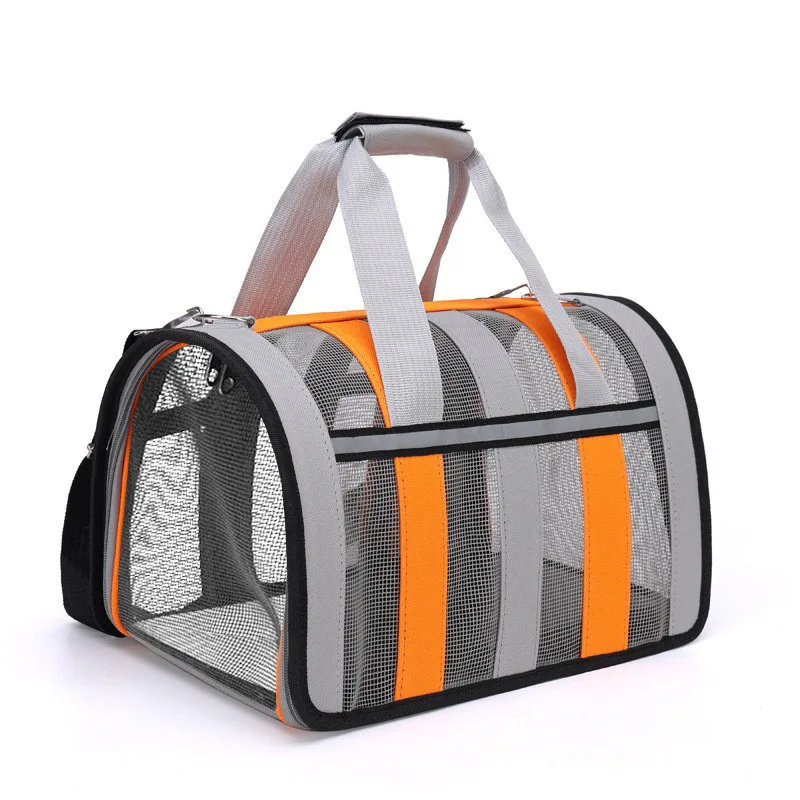 Customized Four Sides PC Mesh Window with Side Pocket for Pad Breathable Portable Pet Carrier Pet Travel Carrier Bag