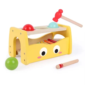 Durable Wooden Musical Pounding Toy for Toddlers Knocking Ball Bench with Slide Out Xylophone Hammering & Pounding Toys Children