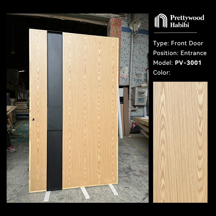 Prettywood Front Pivot Entry Door Extra Long Handle American Red Oak Solid Wooden Exterior Entrance Door For Houses manufacture