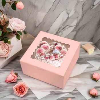 Wholesale Custom Paper Boxes for Fast Food Delivery Donut Box Cake Box with PET Window
