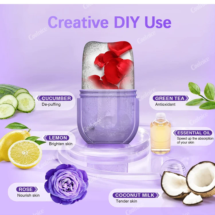 Custom Logo Jade Stone Ice Roller 2022 Upgrade Facial Ice Cube Purple Jade Roller Glow Cube Ice Roller for Face