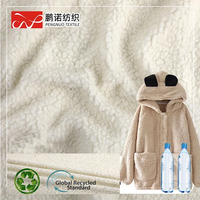Tela de peluche sherpa de poliéster 100% reciclada de alta calidad, tejido  blanco rizado de felpa, venta al por mayor