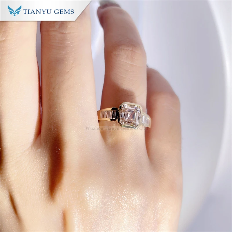 Tianyu Custom Design Jewelry Solid 10K 14K Asscher Cut Gold Real CVD Lab Grown Diamond Wedding 18K Engagement Rings for Women