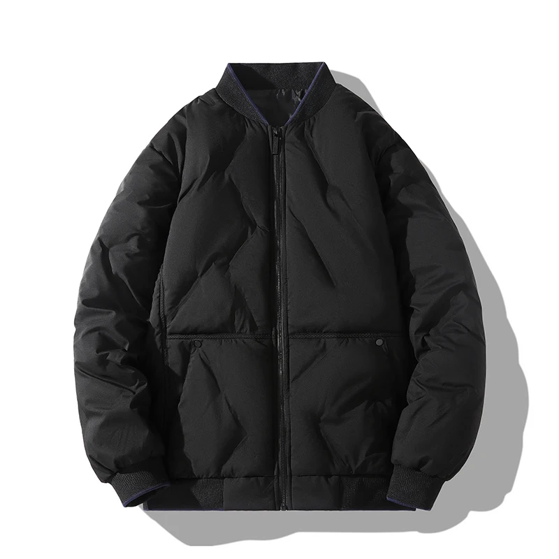 Unisex Poly Filled Winter Baseball Coat with Custom Trench Zip-up Collarless Plus Size Varsity Jacket men_voghion.com