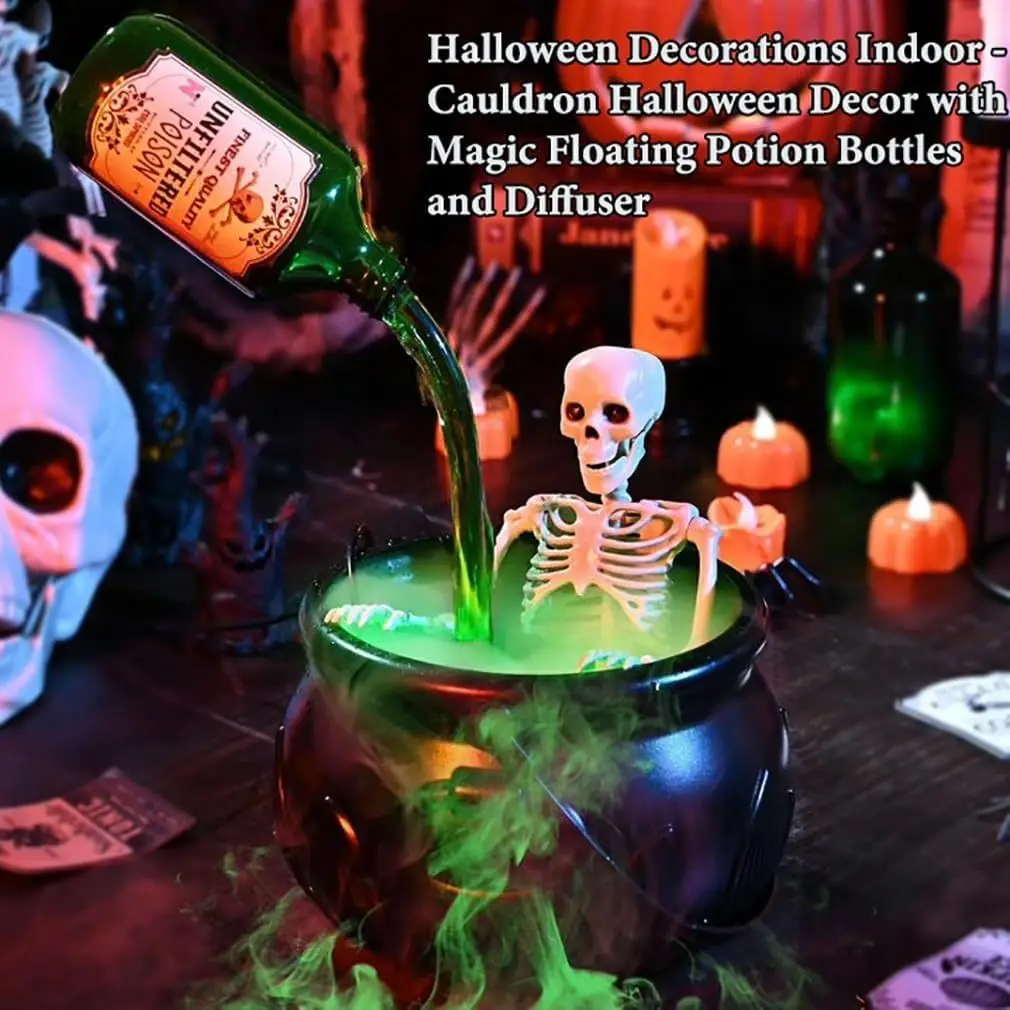 2025 New Arrival Halloween Cauldron Decor with Magic Floating Potion Bottles and Diffuser for Festive Halloween Decorations
