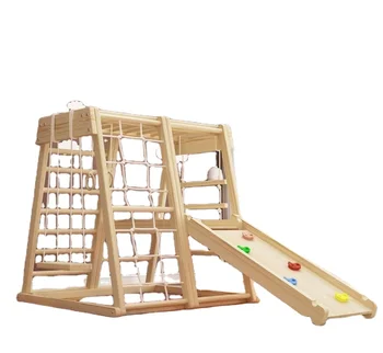 Kids Climbing Frame Equipment Free Standing Wooden Climbing Wall Outdoor Square  Wood Climber For Daycare