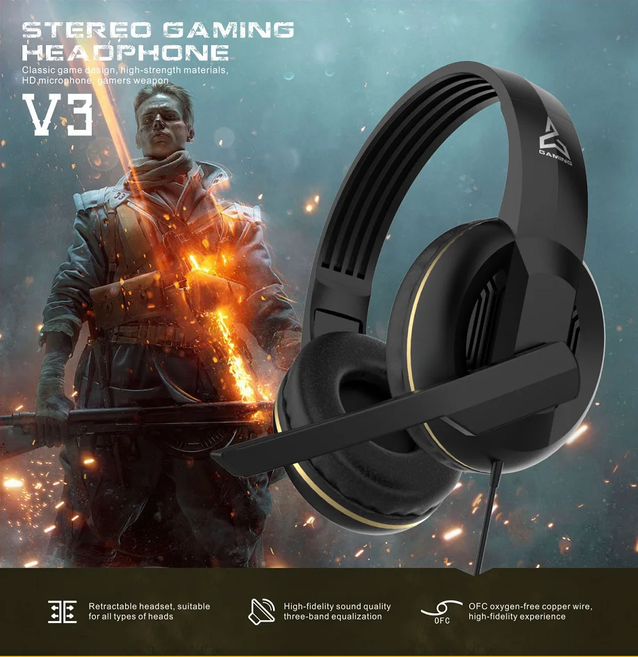 3.5mm Gaming Headphone V1 Plug Stereo Sound Virtual Wired Headsets With