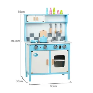 Wooden Kitchen Toys Blue Play Kitchen Toys Pretend Play Cooking Game Role Playing Game