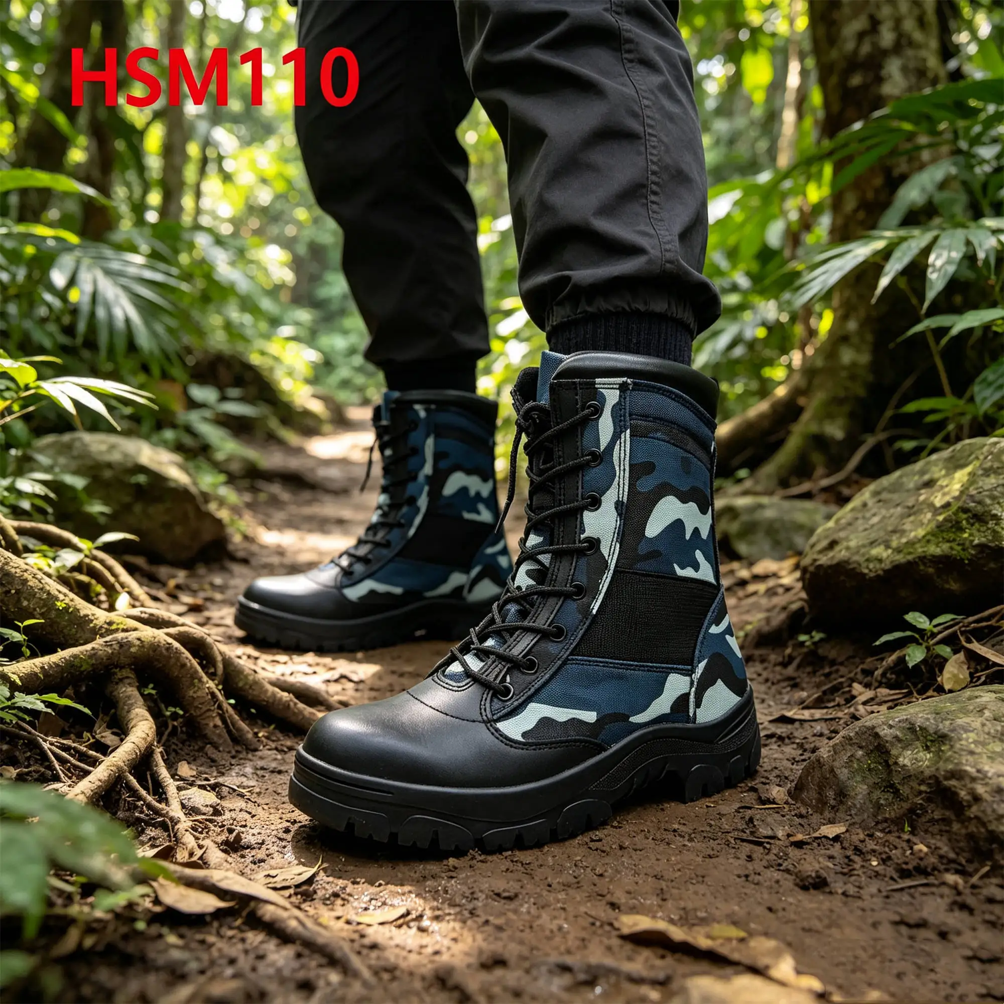 ZYF,UAE Popular Blue City Camouflage Hua Singh Men Leather Boots Anti-impact Rubber Sole Combat Boots with Special WebbingHSM110