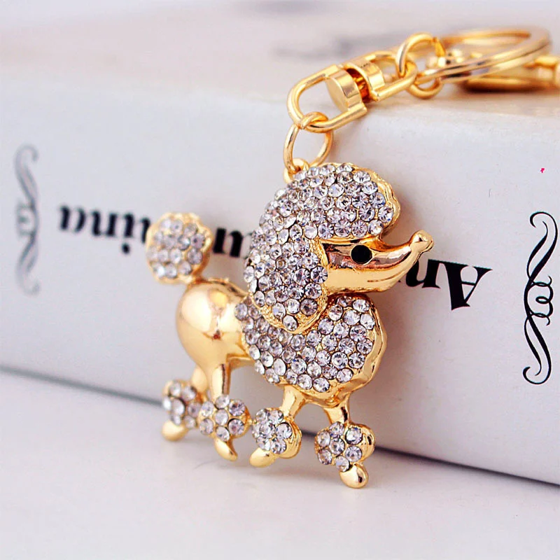 Cute Poodle Diamante Keyring Dog Rhinestone Handbag Charm Bling NEW gift 