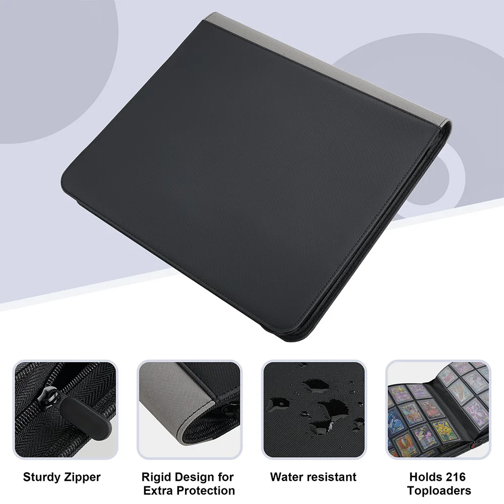 Premium 35pt Toploader Pokemon Trading Card Binder 9 Pockets Zipper with Colorful PU Cover for Sports Trading Card Storage
