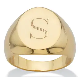 Customized 18K Gold Plated Blank Engraved Finger Ring Men Sterling Silver Blank Plain Signet Ring