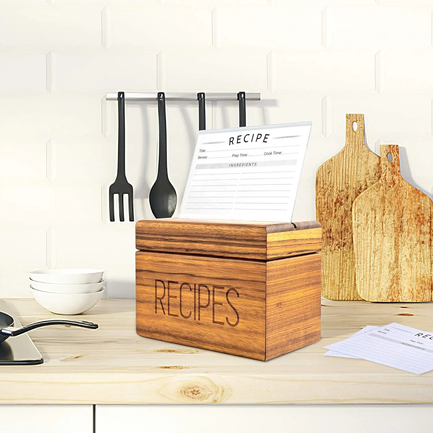 Farmhouse Design Wooden Recipe Box With Cards And Dividers With Recipe