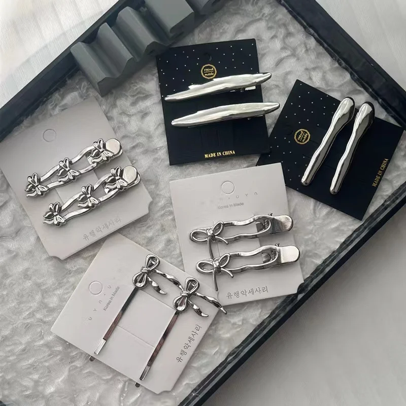 New Arrival Simple Fashion Cool Girl Women Alloy Silver Metal Single Hair Clips Unique Bow Hairpins INS Style BB Clip