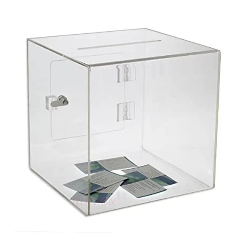 Free Design 8 Inches Piggy Bank Cube Box  Plastic Charity Box Clear Acrylic Donation Box with Lock