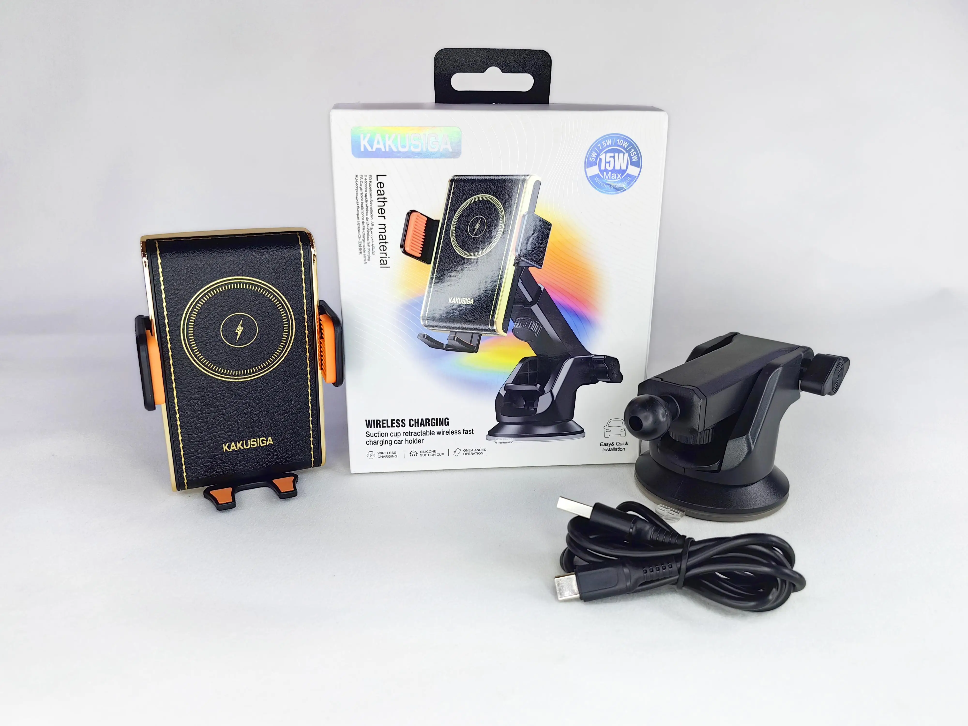 KAKUSIGA Suction Cup Telescopic Wireless Fast Charging Car Phone Holder for Center Console