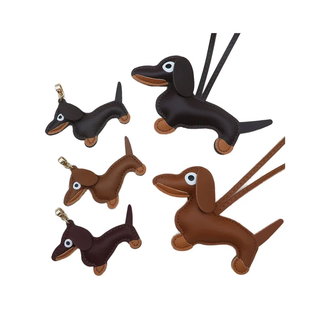 Custom Logo Dachshund Pendant Metal Keychain Puppy Leather Bag and Car Pendant for Couples
