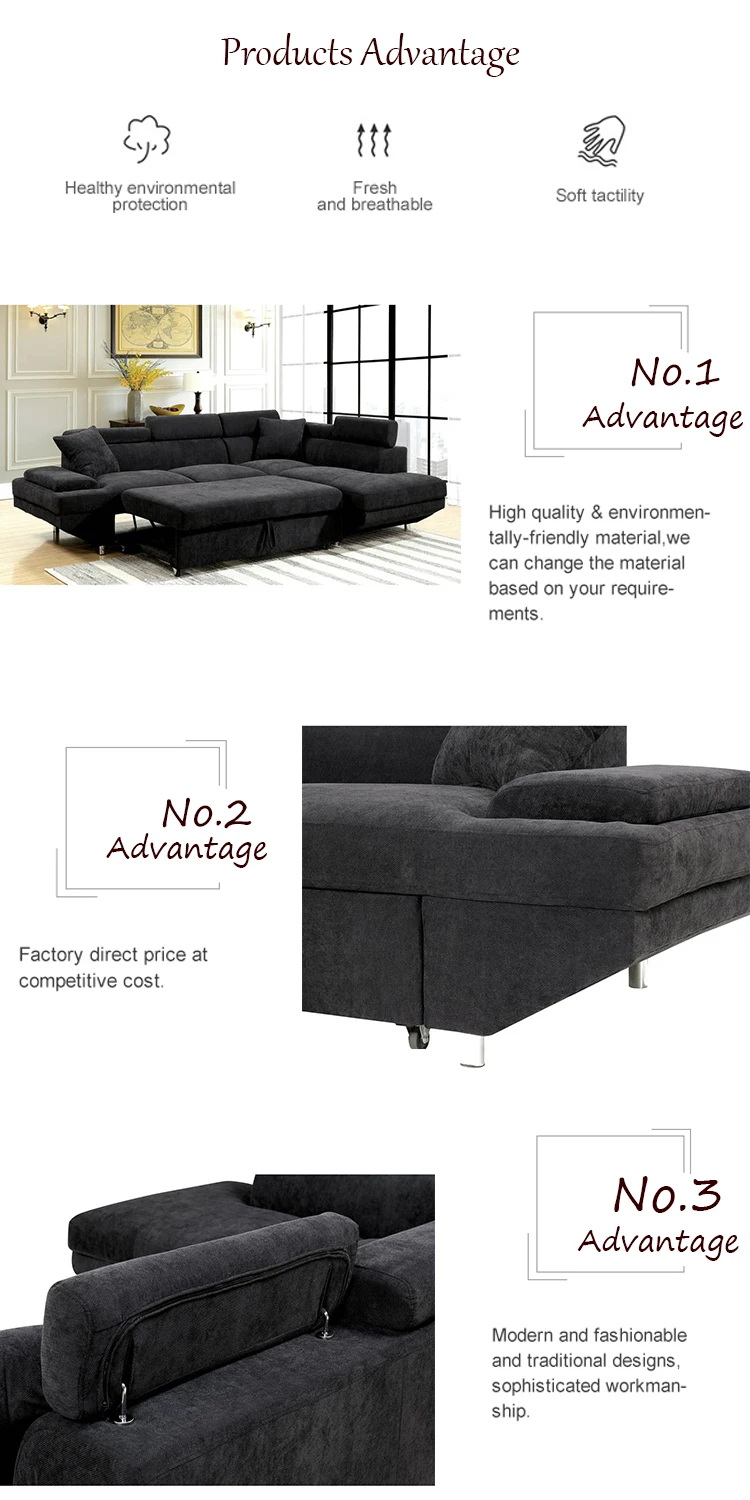 American Style Living Room Furniture L Shape Sectional Fabric Sofa