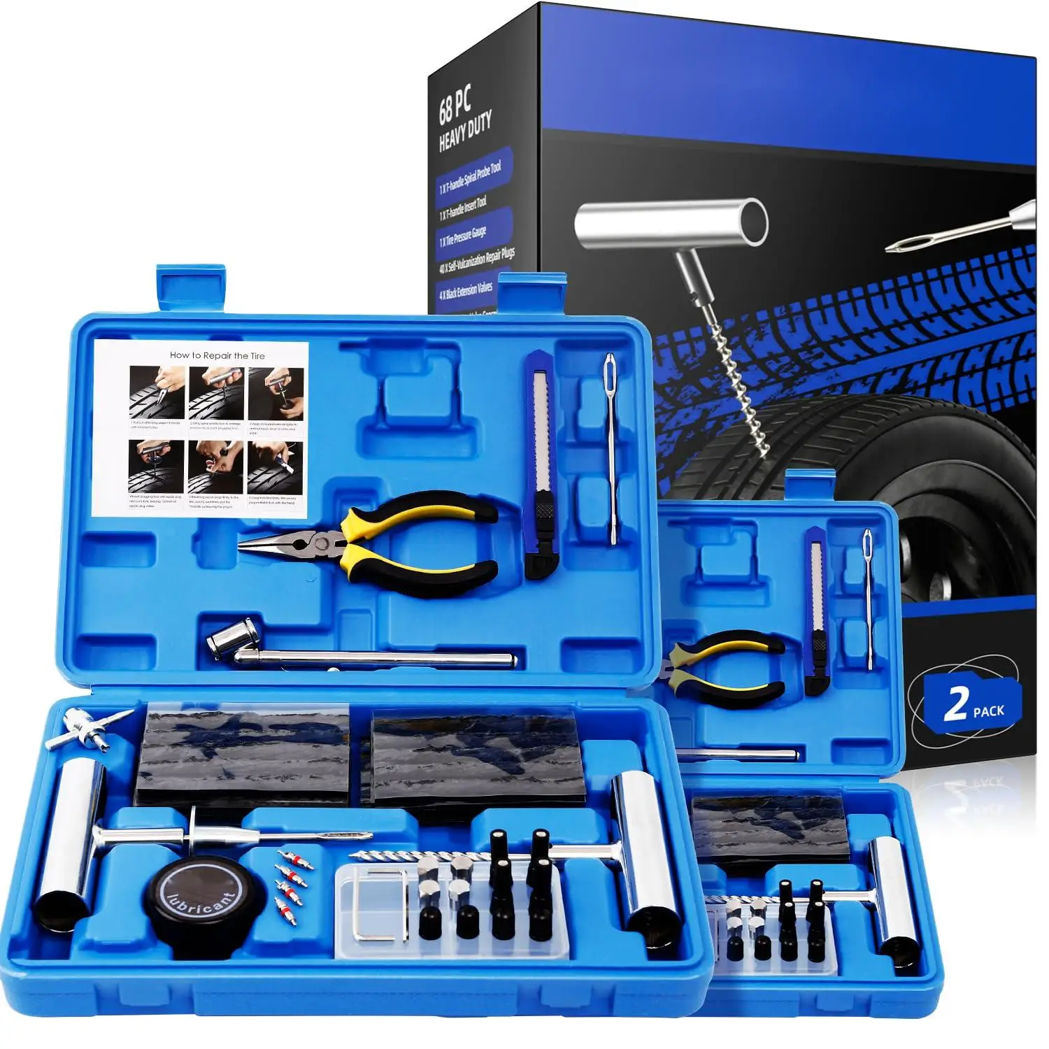 Flat Tire Repair Kit With Plugs 68 Pcs For Car,Motorcycle,Atv,Jeep ...