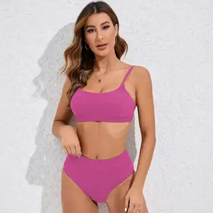 Custom New Printing Pattern Two Piece Micro Bikini Set Beachwear Halter Bandeau Swimsuit Women in Stock Swimwear