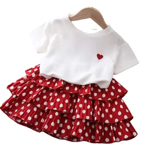 2020 Summer New Girl Suit love Perspective Short-sleeved T-shirt Wave Dot Short Skirt Two-piece Suit