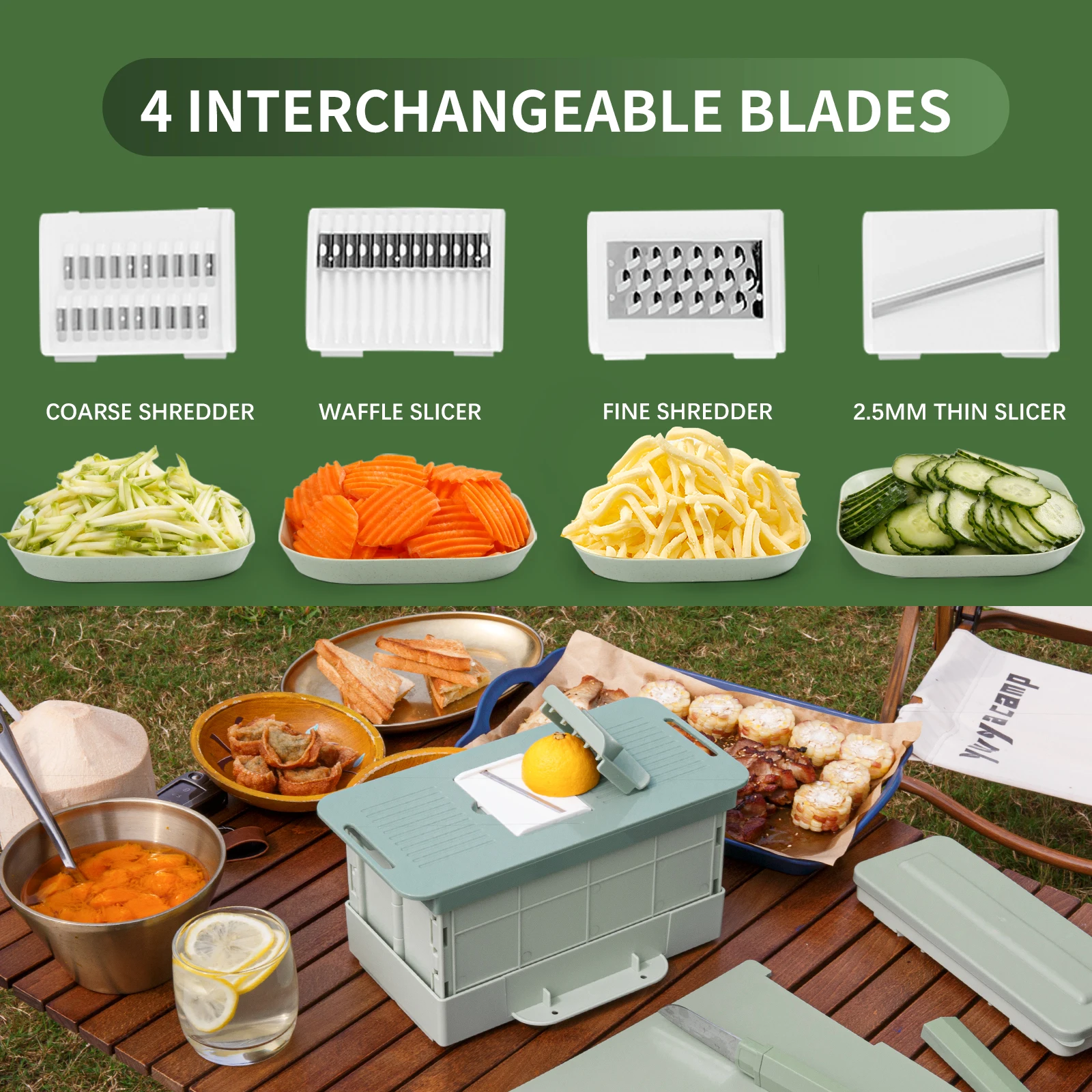 Kitchen New Gadget 2024 Foldable Cutting Board Set 4 Blades Mandolin