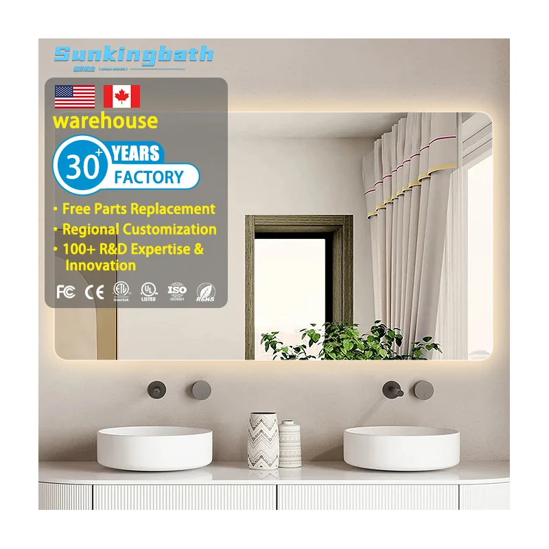Led Smart Bathroom Mirror Ip44 Anti-Fog Toilet Mirror Luminescent Touch Screen Wall-Mounted Mirror for Bathroom
