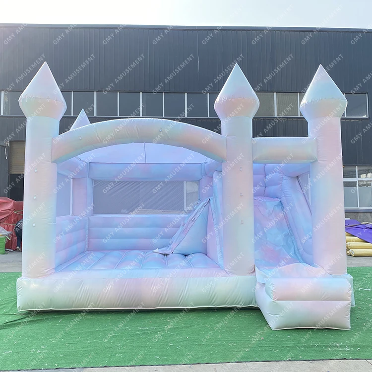 New design pastel tie dye bounce house with slide outdoor wedding party jumping castle for party play