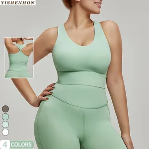 YISHENHON High Support Beautiful Cross Back Plus Size Yoga Bra High Quality Sports Bra Sexy U-Neck Gym Workout Bra