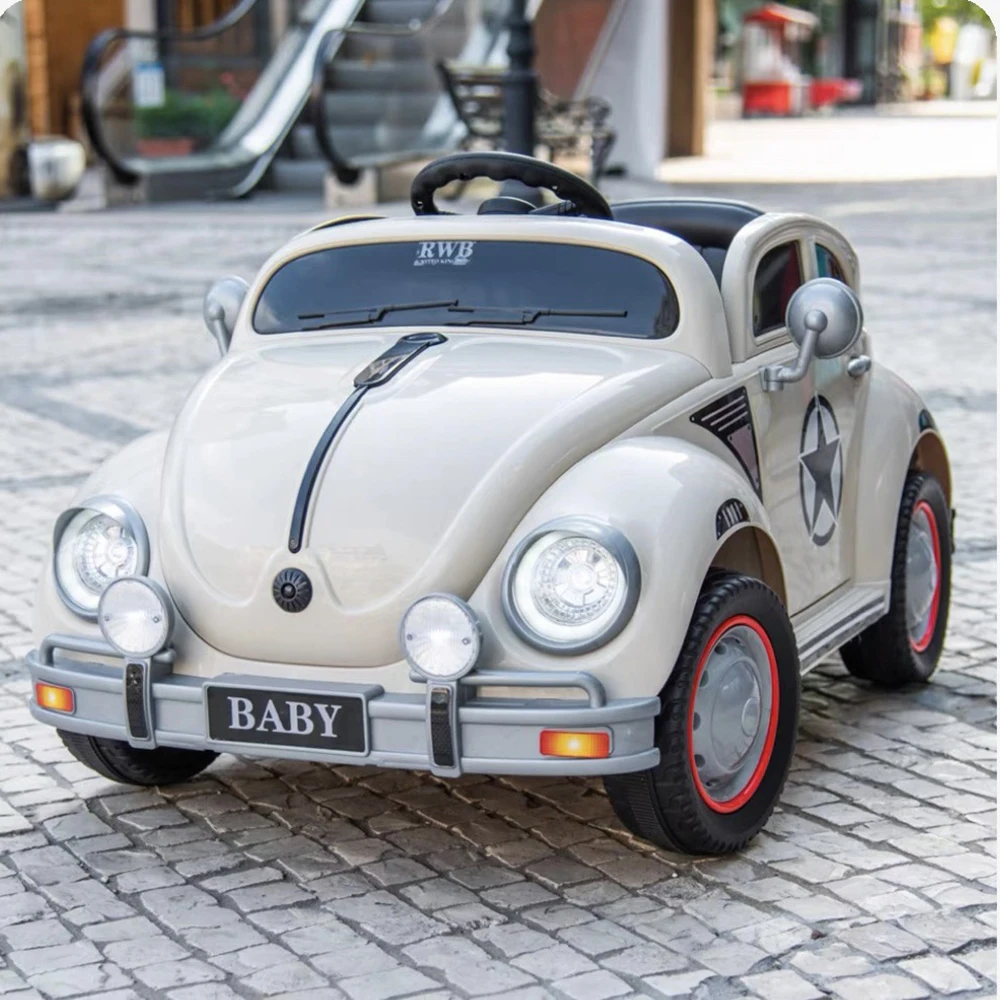 Cute Cartoon-Style Early Education Intelligence Unisex Metal Electric Four-Wheel Off-Road Beetle Ride-On Toy Car Remote 2 4
