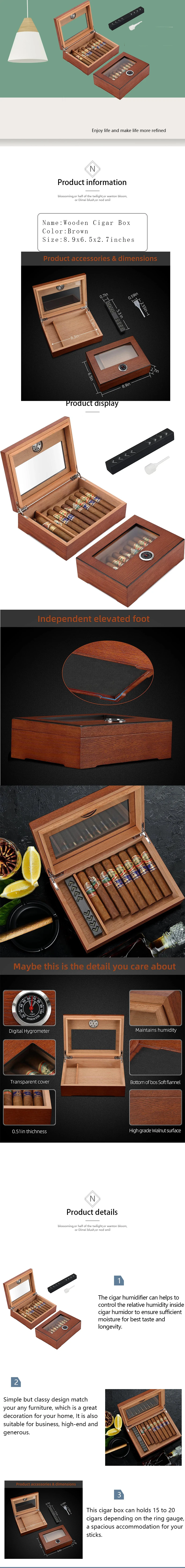 Hot Sale Wooden Cigar Storage Box,Wood Cigarette Box  Storage Case Holds 15-20 Cigars for Gifts