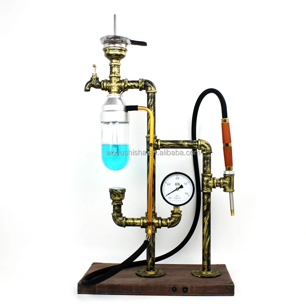 Custom Big Huka Sisa Metal Stem Shisha Kit Rechargeable Led Light Unique Design Bar Hookah