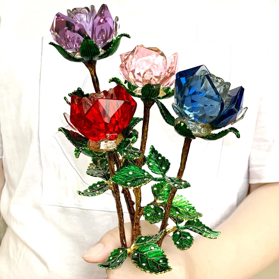 5 видов цветов с украшением в виде кристаллов розы фигурки пресс-папье стекла Ремесло Свадьба День святого Валентина подарки Таблица декора дома украшения