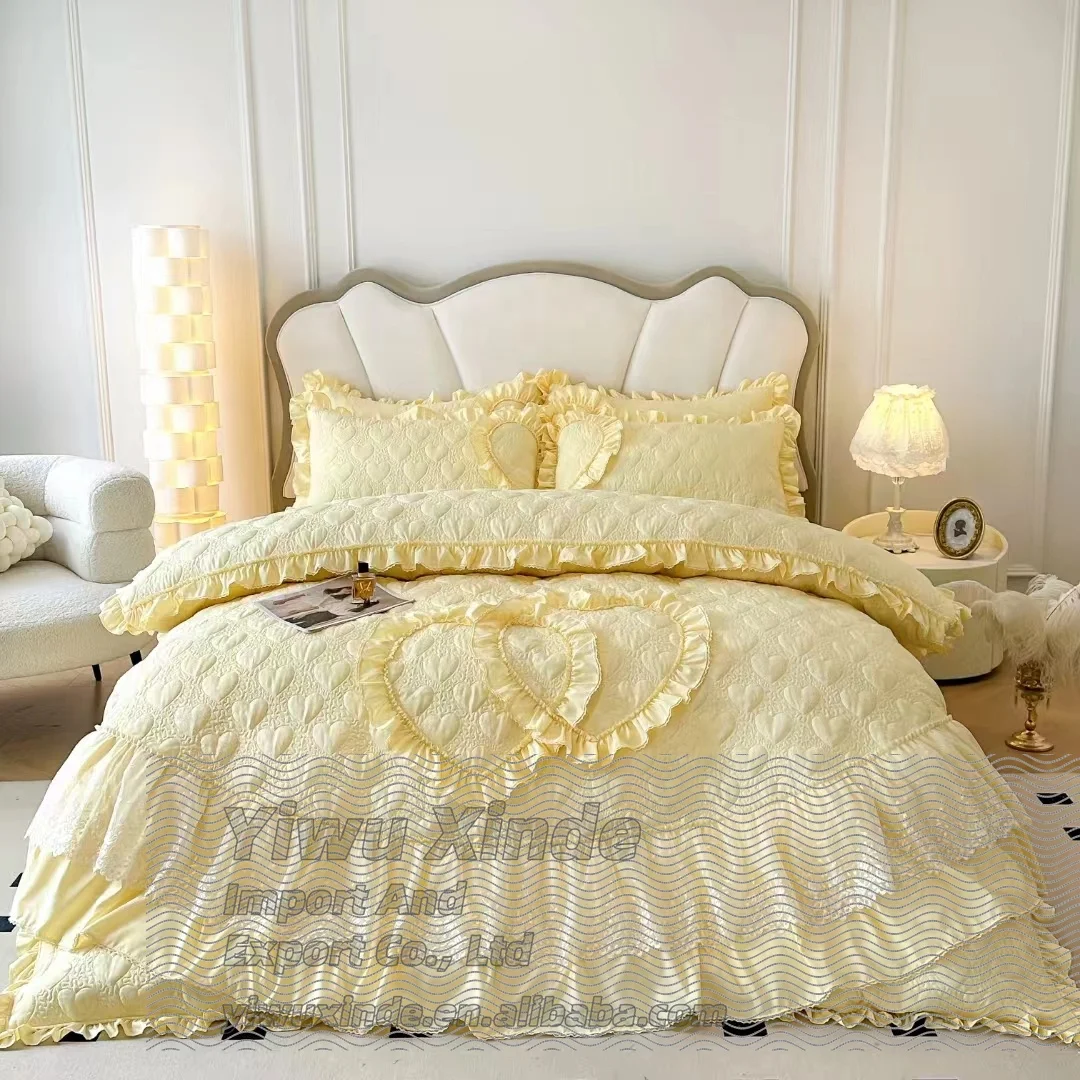 Tersedia gaya Amerika renda putri buah seprai tempat tidur pernikahan set  selimut penutup seprai untuk pengantin selimut mewah