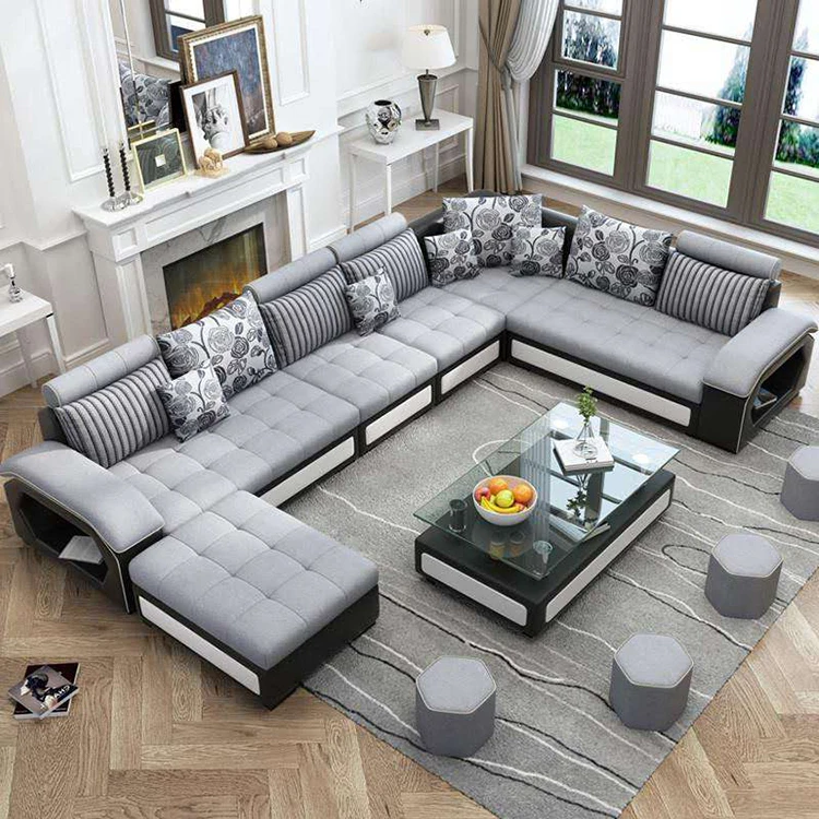 Wooden Frame Custom Pattern 7 Seater Sofa Set Furniture Living Room for Living Room