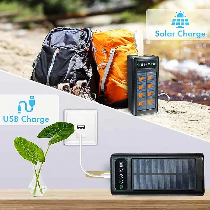 Manufacturer Solar Power Bank with Flashlight and Cables 60000mah Powerbank 100000mAh Solar Charger Solar Power Banks for Phones