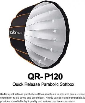 Godox QR-P120 47 Inch Parabolic Softbox Bowens Mount Quick-Setup Quick-Folding with Front & Inner Diffuser and Carrying Bag detail image