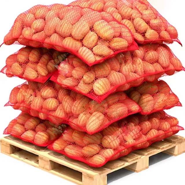 Fruit And Vegetable 25kg 50kg Onion Potato PP Leno Mesh Net Drawstring Bags