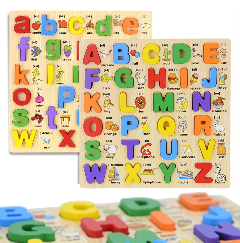 Wholesale Wooden Alphabet Number Enlightenment Cognitive Plate Wooden Puzzle Toy Educational