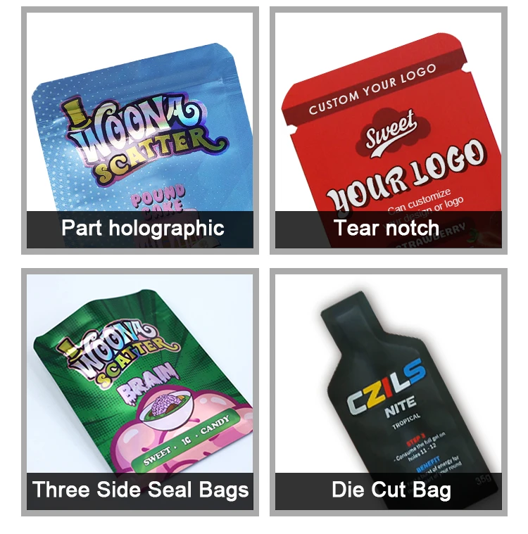 Custom Uv Printed Resealable Mini Small 1g Zipper Lay Flat Pouch 3 Side