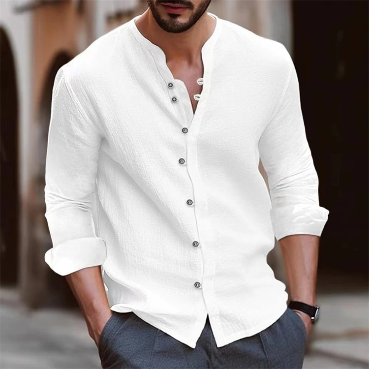 Autumn and winter new men's retro cotton and linen shirt casual loose long-sleeved shirt